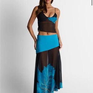 Sasha Therese black and blue floral mesh set